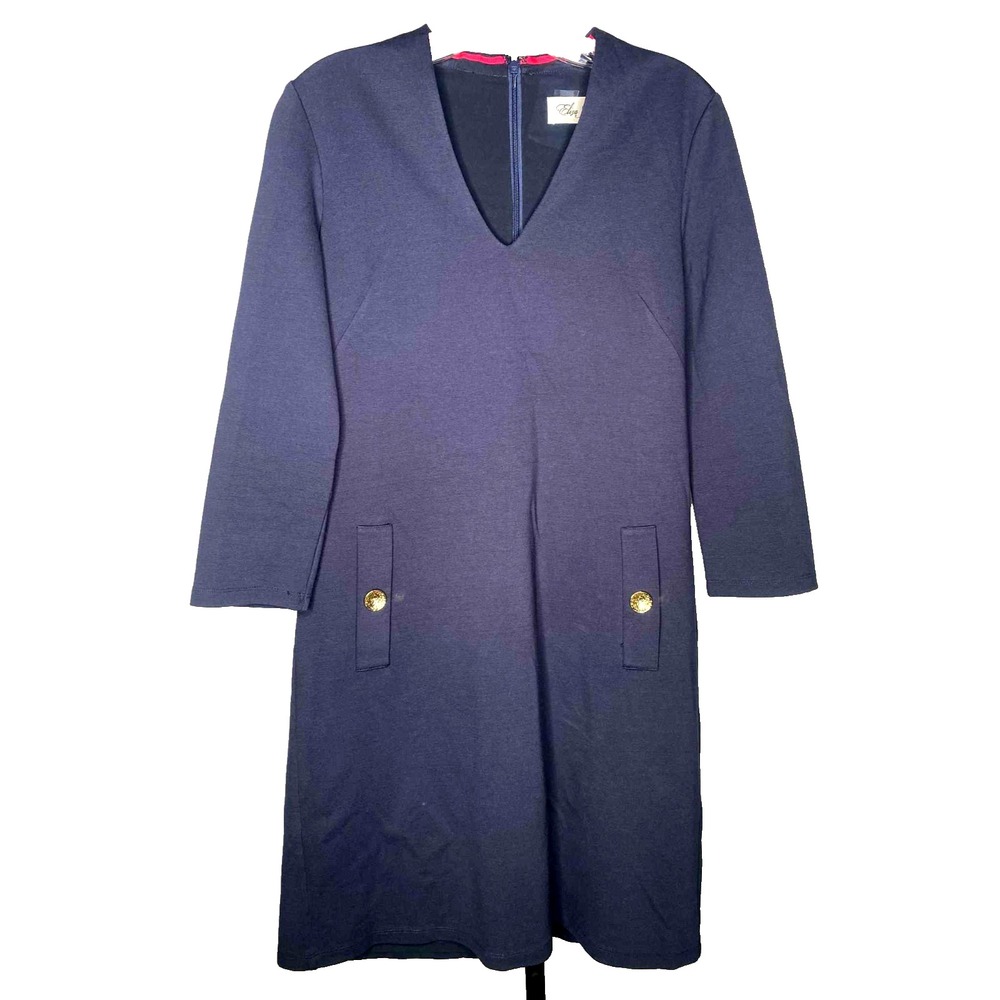 Eliza J V Neck old money Shift Dress Navy size 4‎ modest corpcore lined stretchy